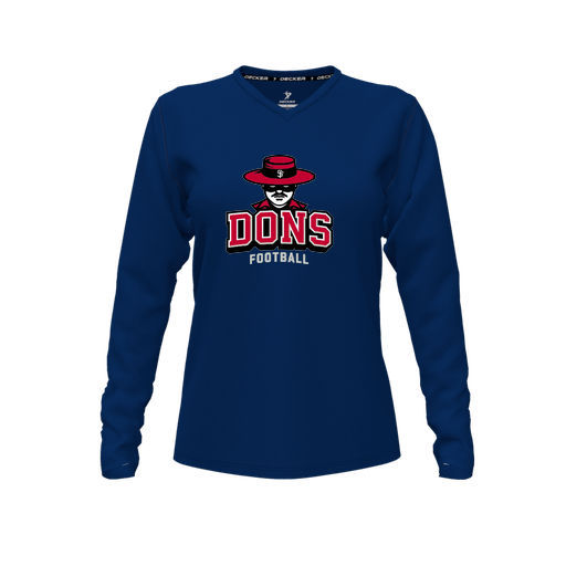 [CUS-DFW-TEES-CMF-VNK-LSL-NVY-FYXS-LOGO1] Decker Comfort T-Shirt (Female Youth XS, Navy, V Neck, Long Sleeve)