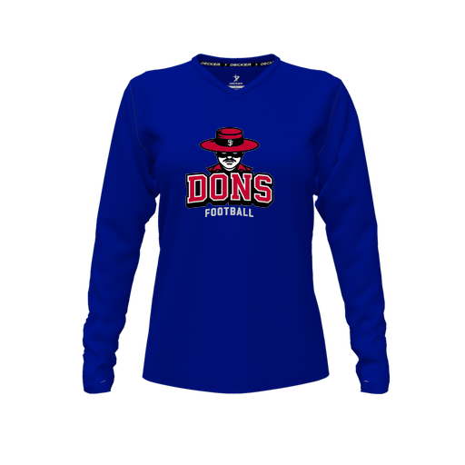 [CUS-DFW-TEES-CMF-VNK-LSL-RYL-FYXS-LOGO1] Decker Comfort T-Shirt (Female Youth XS, Royal, V Neck, Long Sleeve)