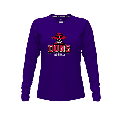 [CUS-DFW-TEES-CMF-VNK-LSL-PUR-FYXS-LOGO1] Decker Comfort T-Shirt (Female Youth XS, Purple, V Neck, Long Sleeve)